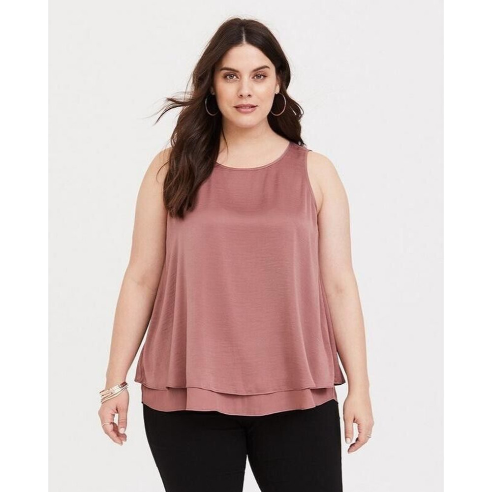 Torrid Walnut Georgette‎ Double Layer Tank Top Size 4 4XL Split Back Blouse